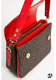 Resim Just Polo Kadın Baskılı Ayarlanabilir Askılı El & Omuz Çantası Ebat : 26 X 13 Cm Shopper Kahve Kırmızı 