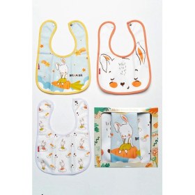 Resim Mai Perla Rabbit Temalı Kare 3 Parça Mama Önlüğü Renkli Çıtçıtlı Kendi Kutusunda 