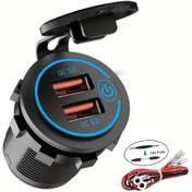 Resim Gaojunshop01 Kırmızı Qc3.0 Hızlı Araç Çift Usb Şarj Aleti Dokunmatik Anahtar Led Işıklı 5.6-32v 