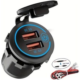 Resim Gaojunshop01 Kırmızı Qc3.0 Hızlı Araç Çift Usb Şarj Aleti Dokunmatik Anahtar Led Işıklı 5.6-32v 