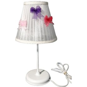 Resim Kırmızı Mor Pembe Fiyonklu Beyaz Çocuk Odası Yatak Odası Abajur 