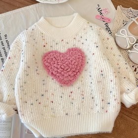 Resim Küçük Kızlar İçin Kalp Şeklinde Üst, Kore Tarzı Örgü Kazak Noel İçin 