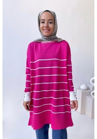 Resim Kahijab Bisiklet Yaka Çizgili Merserize Tunik - Fuşya 