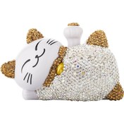 Resim LUCKY CAT Şans Kedisi Sallanan Pati Güneş Enerjili Araç Süsü / Keyif Lucky Cat Taşlı Altın Kolyeli 11 X 7 X 6c 
