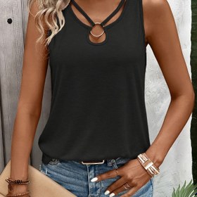 Resim Kadınlar İçin Yazlık Şık Yarı Saydam Yuvarlak Yakalı ve Halka Detaylı Nefes Alabilen Makinede Yıkanabilir Kumaşlı Çok Amaçlı Tank Top 