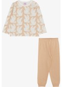 Resim Breeze Kız Çocuk Pijama Takımı Sevimli Güvercin Desenli 1-3 Yaş, Bej-bej Bej 