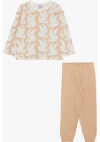 Resim Breeze Kız Çocuk Pijama Takımı Sevimli Güvercin Desenli 1-3 Yaş, Bej-bej Bej 