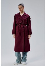 Resim Bordo Kruvaze Kapama Rüzgarlık Detaylı Trençkot Bordo 