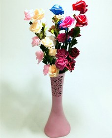 Resim Uzun Saplı 5 Başlı 7 Renk Güllü 40cm Desenli Pembe Vazo 