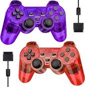 Resim Doueuain Wired Controller for PS2, 2 Pack Gamepad Remote Double Shock Compatible with Plays tation 2, with 1.8M Cable Clear Red and Clear Purple 