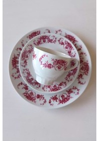 Resim Edelstein 73 Pembe Gül Desenli Vintage Çay Fincanı Seti 3 Parça Pembeçiçek 