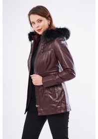 Resim Derinss Dka2332 Hakiki Deri Kadın Bordo Mont 001 