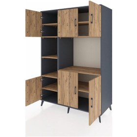 Resim Kronos Dolap 9 Raflı 6 Kapaklı 132x59x195 Antrasit-çam/çam Atlas Çam/atlas Çam 