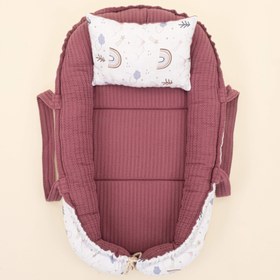 Resim Babynest ve Yastık - Çift Taraflı - Mürdüm Örgü - Pastel Gökkuşağı 