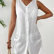 Resim Kadınlar İçin Tek Renkli Kolsuz Kimono Örtüsü, Yaz Tatili ve Plaj İçin Mükemmel 