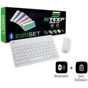 Resim Steep Solid Magic Beyaz Şarjlı Bluetooth Klavye Mouse Set Optik 