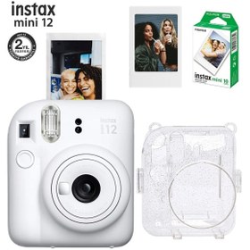 Resim Fujifilm Instax Mini 12 Beyaz Fotoğraf Makinesi Simli Pleksi Kılıf Çerçeve Ve 10'lu Film Hediye Seti-fotsı001 