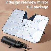 Resim Ön Cam Güneşlik - UV ve Isı Kalkanı Koruma ile Araba için Yansıtıcı Şemsiye - V Tasarım Arka Görüş Aynası Tam Paket - saç tokası ve Döngü Kapanışı ile Demir Malzeme - UPF 50+ Güneşlik Koruyucu 