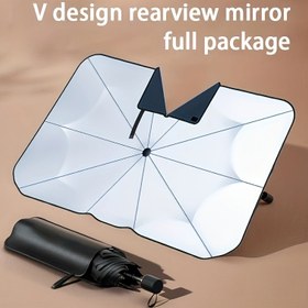 Resim Ön Cam Güneşlik - UV ve Isı Kalkanı Koruma ile Araba için Yansıtıcı Şemsiye - V Tasarım Arka Görüş Aynası Tam Paket - saç tokası ve Döngü Kapanışı ile Demir Malzeme - UPF 50+ Güneşlik Koruyucu 