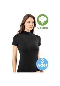 Resim Tezzgelsin Kadın 3'lü Kısa Kol Yarım Boğazlı Atlet T-shirt Siyah 