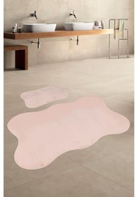 Resim Anatolia 2'li Pudra 80x140 + 50x70 Cm Büyük Ebat Banyo Paspası Seti Kaymaz Tabanlı Klozet Takımı Pudra 