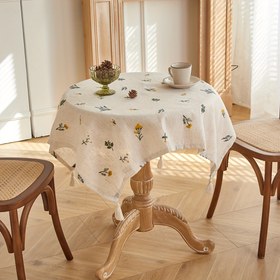 Resim 1 Şık Bej Nakışlı Linen Dokulu Masa Örtüsü - Tüll Asılı Tüllerle Kare - Hanukkah ve Günlük Yemek Dekorasyonu İçin Mükemmel, Masa Örtüsü 