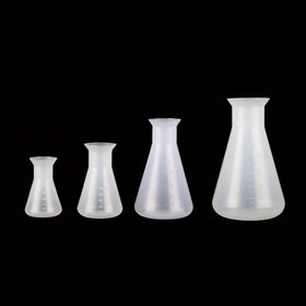 Resim 1 adet Plastik Erlenmeyer Şişesi Dar Boyunlu Konik Üçgen Şişe Kimya Laboratuvar Analiz Aleti Konik Beher 50/100/250/500 ml 
