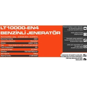 Resim Lutıan LT10000 En-4 8.3 Kw Benzinli Marşlı Jeneratör 