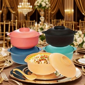 Resim Dört Parça Büyük Kapasiteli Kase Kapaklı Uzun Kaşık 1100ml/38oz Taşınabilir Çorba Kasesi Kore Tarzı Ramen Kasesi Çift Akşam Yemeği Kasesi Aile Restoranı Romantik Kase 
