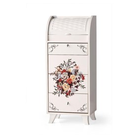 Resim Sivas Gözde Çekmeceli Çiçek Desenli Kiler Dolabı / Ekmeklik - Beyaz 