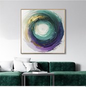 Resim Yağlı Boya Dokulu Tablo Soyut Renkli Halka Altın Çerçeveli U08099-179100 