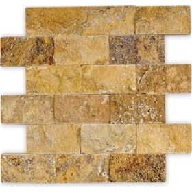 Resim Markataş 5X10Cm Sarı Doğal Taş Traverten Patlatma Mozaik Duvar Kaplaması 