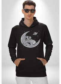 Resim Kuala Sancar Uyuyor Ay Mars Kadın Erkek Siyah Kapüşonlu Sweatshirt Hoodie Siyah 