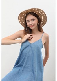 Resim Kadın İnce Askılı Jean Elbise 001 