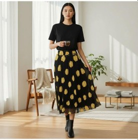 Resim Eren Style Şifon Beli Lastikli Etek 95 Cm - 38-50 Sarı 