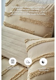 Resim Pamuklu Sasha Kabartmalı Yatak Örtüsü Takımı Günlük Çift Kişilik Boho 3 Parça Elyaf Dolgulu Bej 