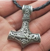 Resim Cbtx Mjolnir Viking Koruyucu Tılsım Çekiç Antik Gümüş Deri Kordon Kolye Kahverengi 