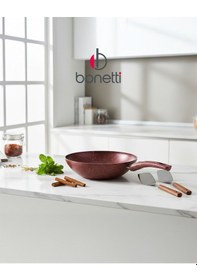 Resim Bonetti Granit Kırmızı Wok Tava 26 Cm Yapışmaz Yüzey Kırmızı 