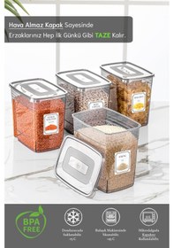 Resim Meleni Home Lena Etiketli Kapaklı Erzak Saklama Kabı 4'Lü + Etiket 4 x 3.5 L 