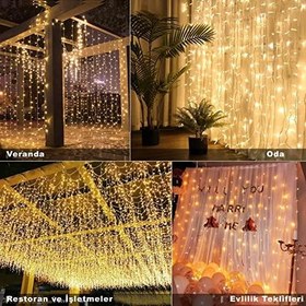 Resim OBEV 8 Fonksiyonlu Saçak Led Sarkıt 2x2 Metre Eklenebilir Süsleme 180 Işık Yılbaşı 