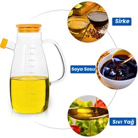 Resim FAVENO Bambu Kapaklı Yağdanlık Borosilikat Cam 900 ml Ölçekli Damlatmaz Yağdanlık Sirkelik Zeytinyağı 