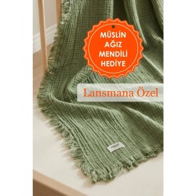 Resim Hamur Bebek 4 Katlı Müslin Pike Örtü %100 Pamuk 2'li Ağız Bezi Hediyeli Yenidoğan 85x100 Battaniye Yeşil 