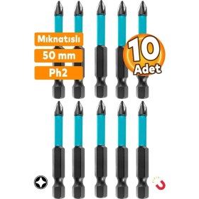 Resim Özgürce 10 Adet Mıknatıslı Yıldız Bits Uç Ph2 50 mm S2 Çelik Vidalama Ucu 