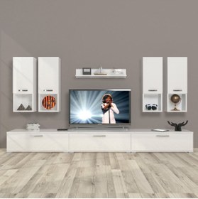 Resim Decoraktiv Eko 8da Mdf Krom Ayaklı Tv Ünitesi Tv Sehpası - Parlak Beyaz 