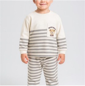 Resim Ayıcık Nakış Cepli Erkek Bebek İkili Takım - Gri Gri 