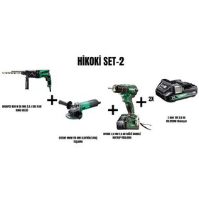 Resim Hikoki Set-2 830W 26 MM 3.2J Sds Plus Kırıcı Delici + 900W 115 MM Elektrikli Avuç Taşlama + Akülü Darbeli Matkap Vidalama 