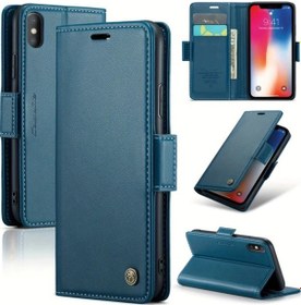 Resim Sunshine022 iPhone Uyumlu X Xs İçin Mavi Rfıd Deri Kılıf Kartlık Manyetik Ayaklı 