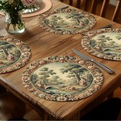 Resim 4 adet Antik Fransız Oubius Bantlı Kumaş Baskılı Placemats, Polyester, Yuvarlak, Makinede Yıkanabilir, Bayram ve Günlük Şıklık için İdeal, Çiftlik Mutfak, Toplantılar ve Piknikler için Mükemmel - 38.1cm x 38.1cm Sayısal Tasarım 