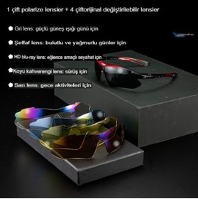 Resim ROCKBROS Polarize 5 Lensli Tactical Bisiklet Gözlüğü / Taktik Gözlük 