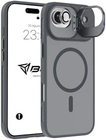 Resim Babilden iPhone için Kılıf Kamera Korumalı Magsafe Wireless Şarj Özellikli Mat Şeffaf Renkli Standlı Kılıf (Lens Hediyeli) (Gri, iPhone 17 Air) 